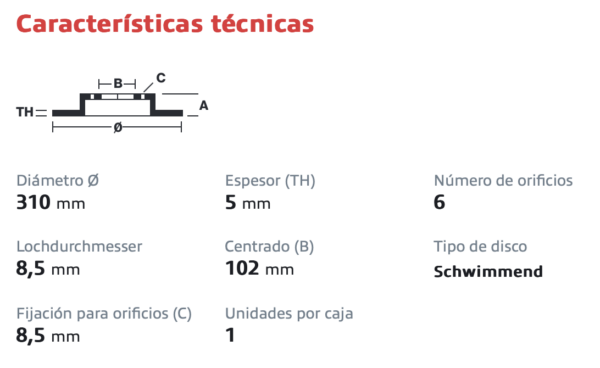 Discos de freno Brembo Serie Oro Flotante 78B40863 Características